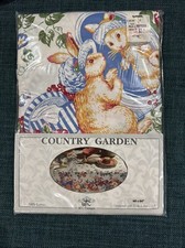 VTG NOS WC Designs Country Garden 60"x84" Floral Bunny Easter Tablecloth