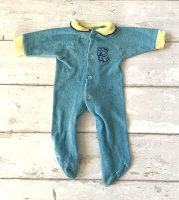 Vintage 1970s Newborn Terry Cloth Baby Sleeper Pajamas One Piece