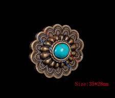 10PCS 35*28MM Oval Antique Brass Engraved Flower Green Turquoise Craft Conchos