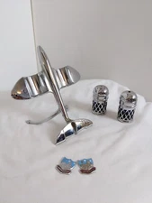 Vintage 1950s Chrome Jet plane Cruet set salt pepper shakers silver blue
