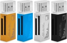 USB 2.0 All in One Memory Card Reader For : MICRO-SD SD TF SDHC M2 MMC  SILVER