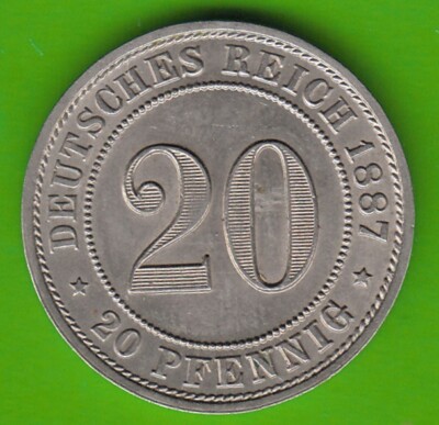 Coin Pfennig Empire 20 Pfennig 1887 A in XF-UNC small scratches Leipzig