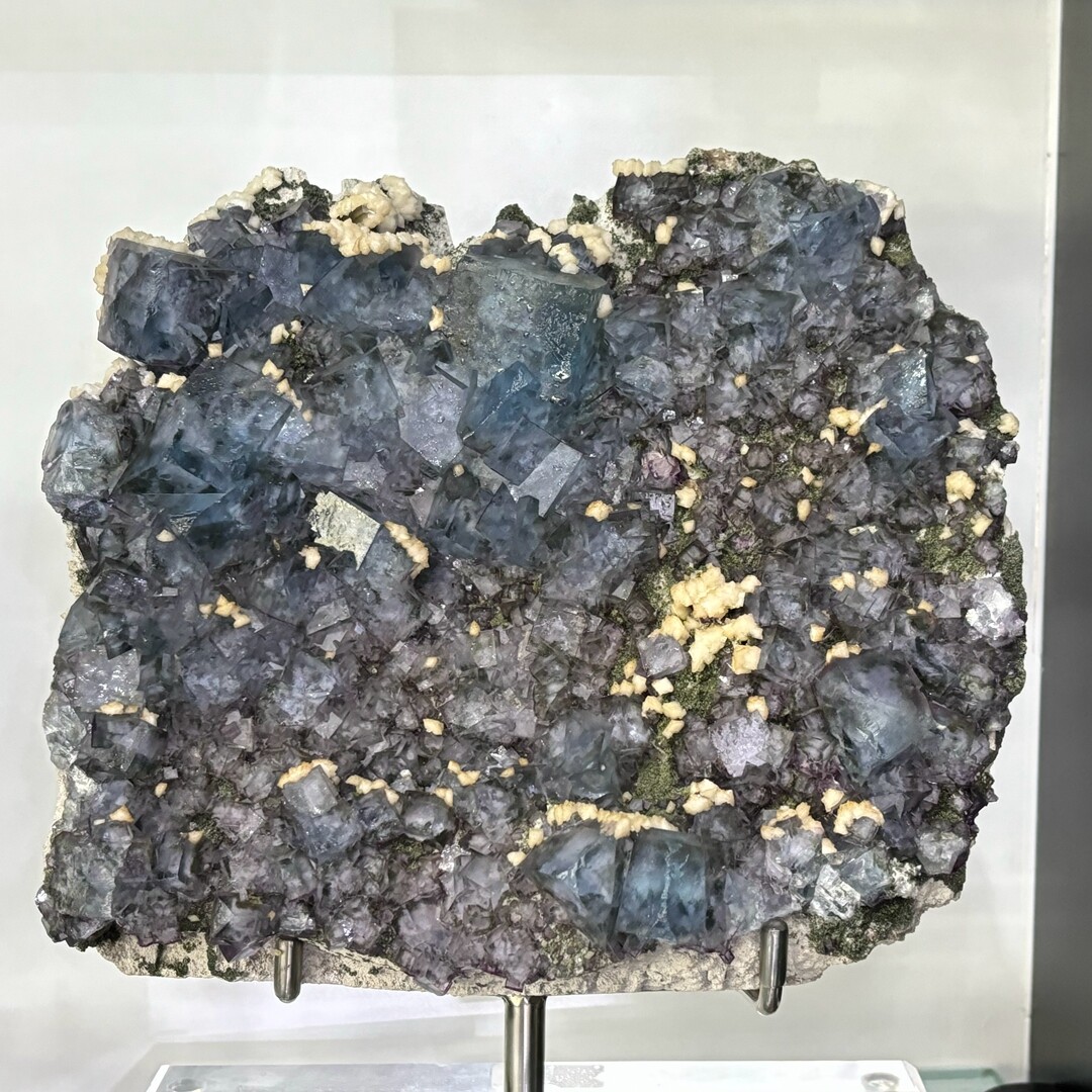 11LB Rare Natural Fluorite Calcite Mineral Specimen with Quartz Crystal and Stand