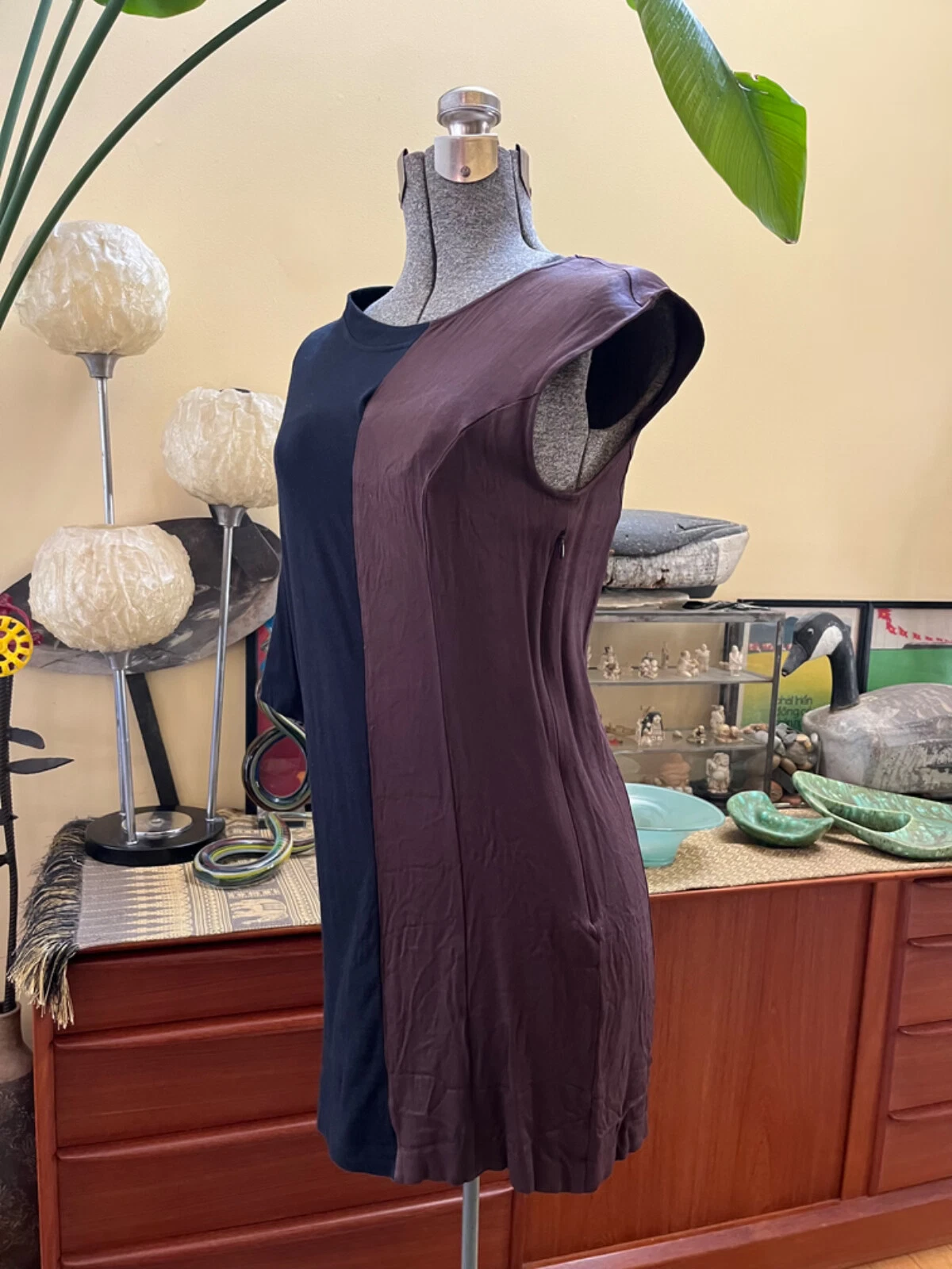 MAISON MARGIELA Abito T Shirt Martin Margiela Bianco Tag Nero Marrone Asimmetrico Italia L US 4 6