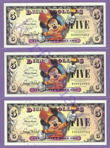 2008 ADT $5 MICKEY c 1955 DISNEY DOLLARS ALL 3 A00010263 D00023963 T00088763
