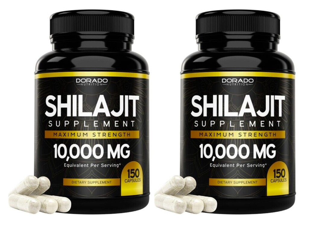 Чистое мумие 10000 мг, 2 капсулы по 150 капсул, содержит натуральную фульвокислоту без запаха.