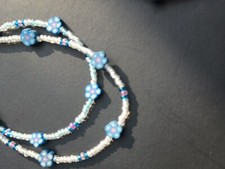 Dainty Beaded Bracelet white Seed Beads With Blue Flowers Sold Separately
