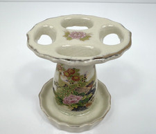 Vintage Toothbrush Holder Pheasant/Birds Flower ceramic Made in Japan porcelain