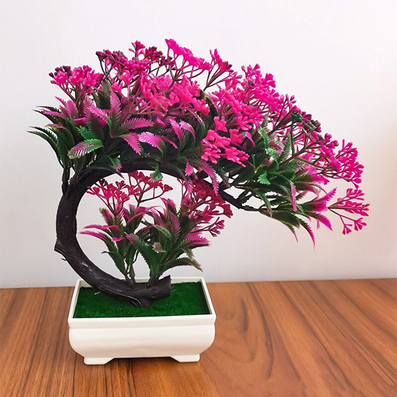Artificial Plants Flowers In Pots Bonsai Simulation Home Office Fake Tree Decor-image