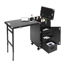 Nail Desk Mobile Station Rolling Make Up Train Case Manicure Table With Speaker