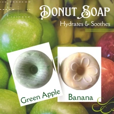 Handmade Green Apple & Banana Donut Soap. Hydrates, Soothes, Detoxifies.