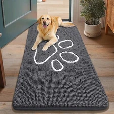 Dog Door Mat for Muddy Paws, Absorbent Dirt Trapper Non Slip Quick Dry Washab...
