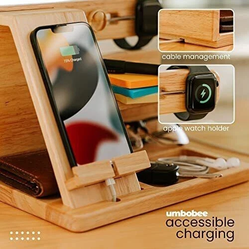 umbobee Wood Phone Docking Station  Nightstand Organizer for Men & Women, - Image 3 of 4