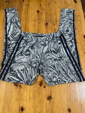 Adidas Women Original Three Stripes Leggings XS Black Leaf Print Sports