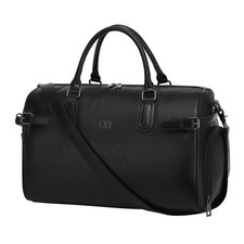 Vegan Leather Duffle Bag, Travel Weekender with Shoe Compartment for Gym Use