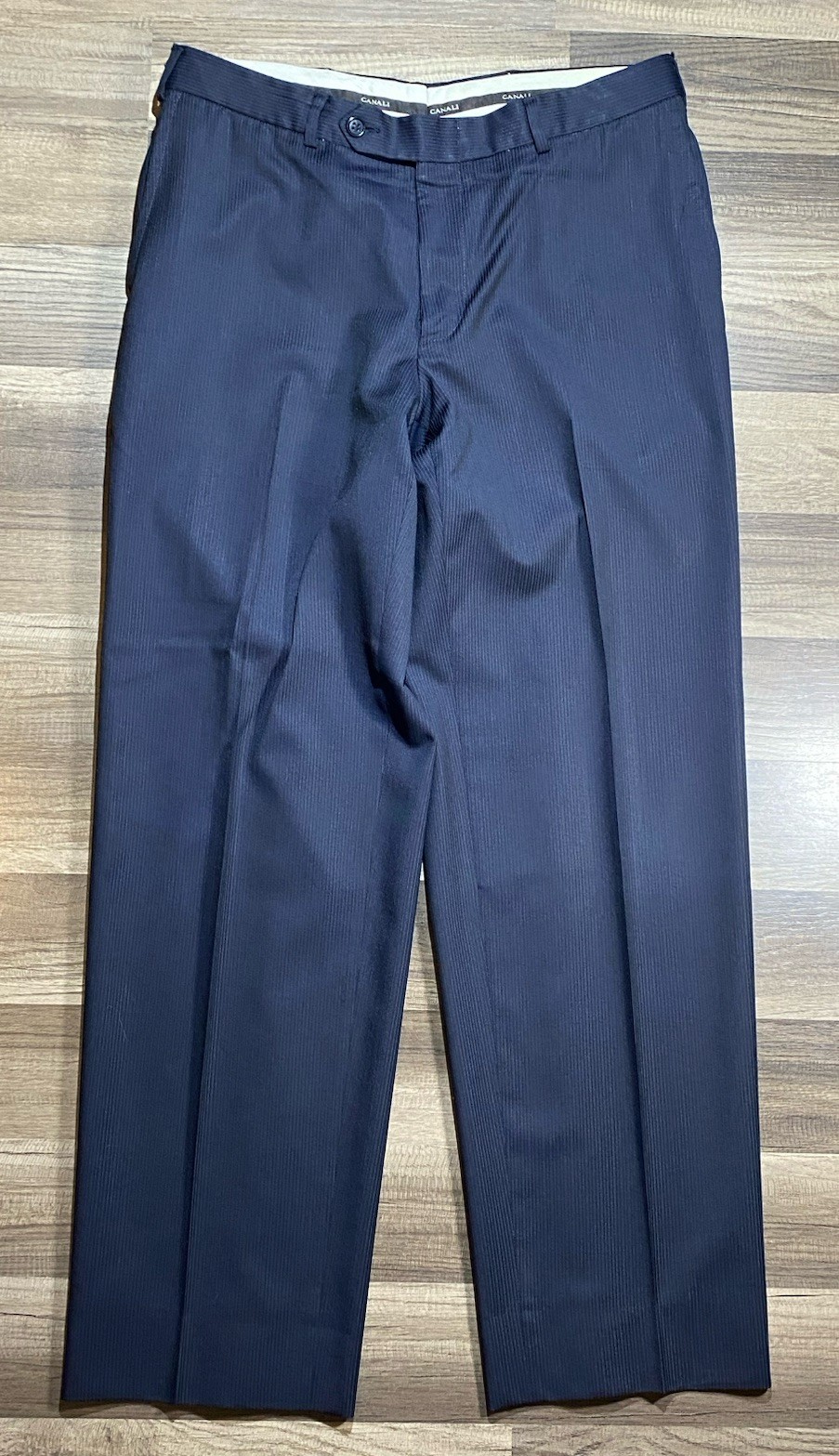 Canali Dress Pants Men's 28x29 Navy Pinstripe Italian 100% Pure Wool Flat Front