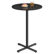 Round Cocktail Table, High Top Bar Pub Table with Metal Frame and Cross Base,...