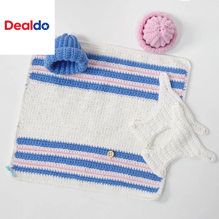 5 Pcs Baby Doll Accessories Set -Knitted Bath Towel, Diaper, Hat, Suitable for 7