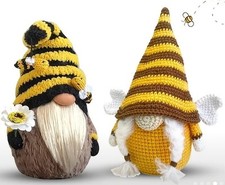 Bumble Bee Garden Plush Weighted Gnomes 9" Braids Sunflower Decor Set Of 2 New