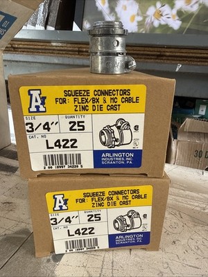 Lot of 50 NEW  3/4 inch Flex/bx & Mc Cable Zinc Die Cast Squeeze Connector L422