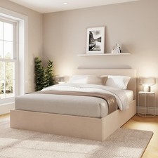 Velvet End Lift Double Ottoman Gas Lift Storage Bed 135cm Natural Ex Dem