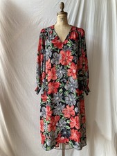 Reformation Graphic Floral Print Free Size V Neck Long Dress  Ruching Size S-L