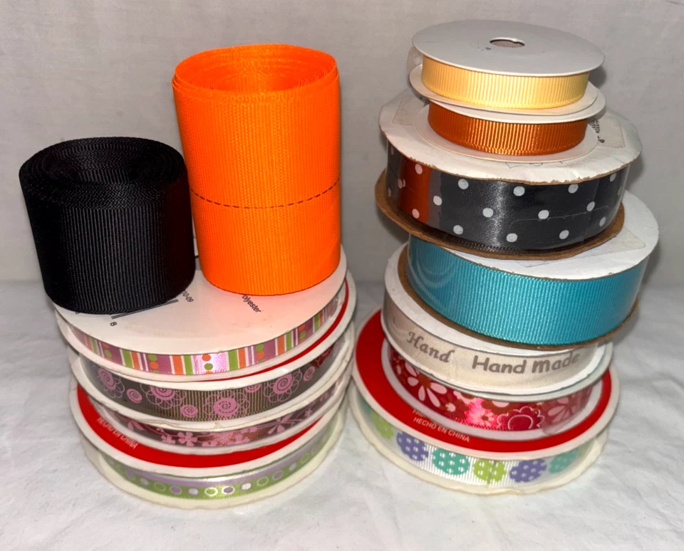 Lot of 13 Spools Ribbon Gross grain and Satin Most New - Image 2 of 2
