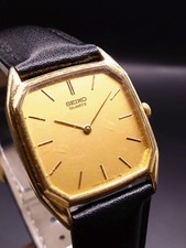 EXC SEIKO Chariot 7430-5330 Gold Square Quartz Watch New Strap Japan