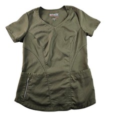 Greys Anatomy V Neck Scrub Top Women Size S Olive Green Spandex Stretch