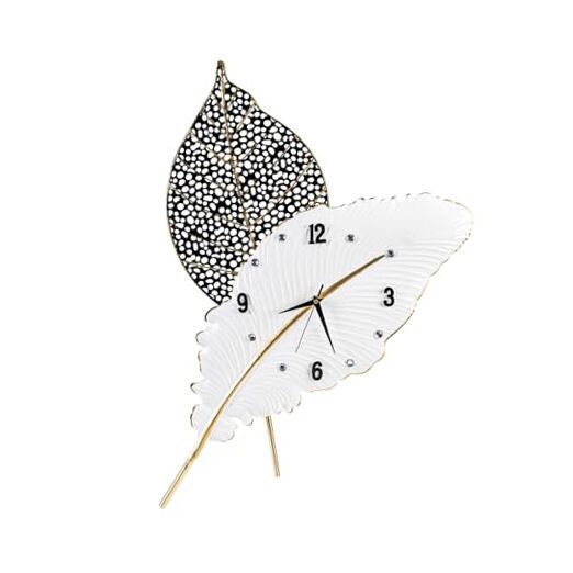 Modern Feather Wall Clock Large Black Leaf Design for Living Room Decor