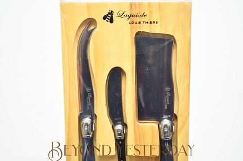 GENUINE LAGUIOLE by LOUIS THIERS 3 PIECE CHEESE KNIFE SET - BLACK MARBLE w/ COA - Picture 2 of 5
