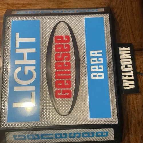 Vintage Genesee Light Beer Plastic Wall Light Up Beer Sign "Welcome"  "On Tap"