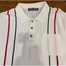 PJ Paul Jones White Striped Casual Preppy Golf Short Sleeve Polo Shirt Men's L