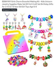 Girls Charm Bracelet Making Kit - Kids Unicorn Jewelry Supplies Make Set DIY Art