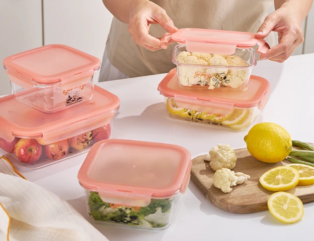 Lock & Lock x Peanuts Snoopy Tabletop Airtight Container Rectangular 6P Set - Image 4 of 4