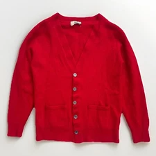 Vintage Pringle of Scotland 100% Cashmere Cardigan Women XS/S Red Mother Pearl