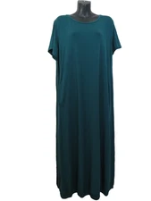 Eileen Fisher size XL Short Sleeve Midi Dress Bubble Hem Elastic Green NEW