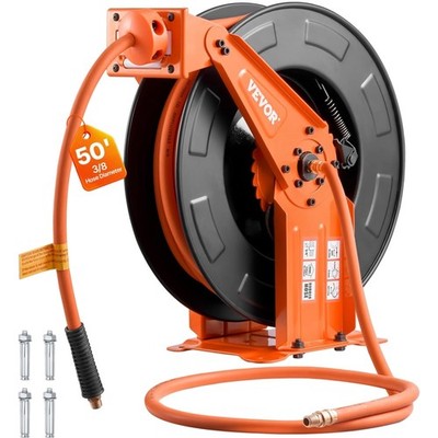 Retractable Air Hose Reel, 3/8 Inch x 50 FT Rubber Air Hose Max 300PSI, Auto ...