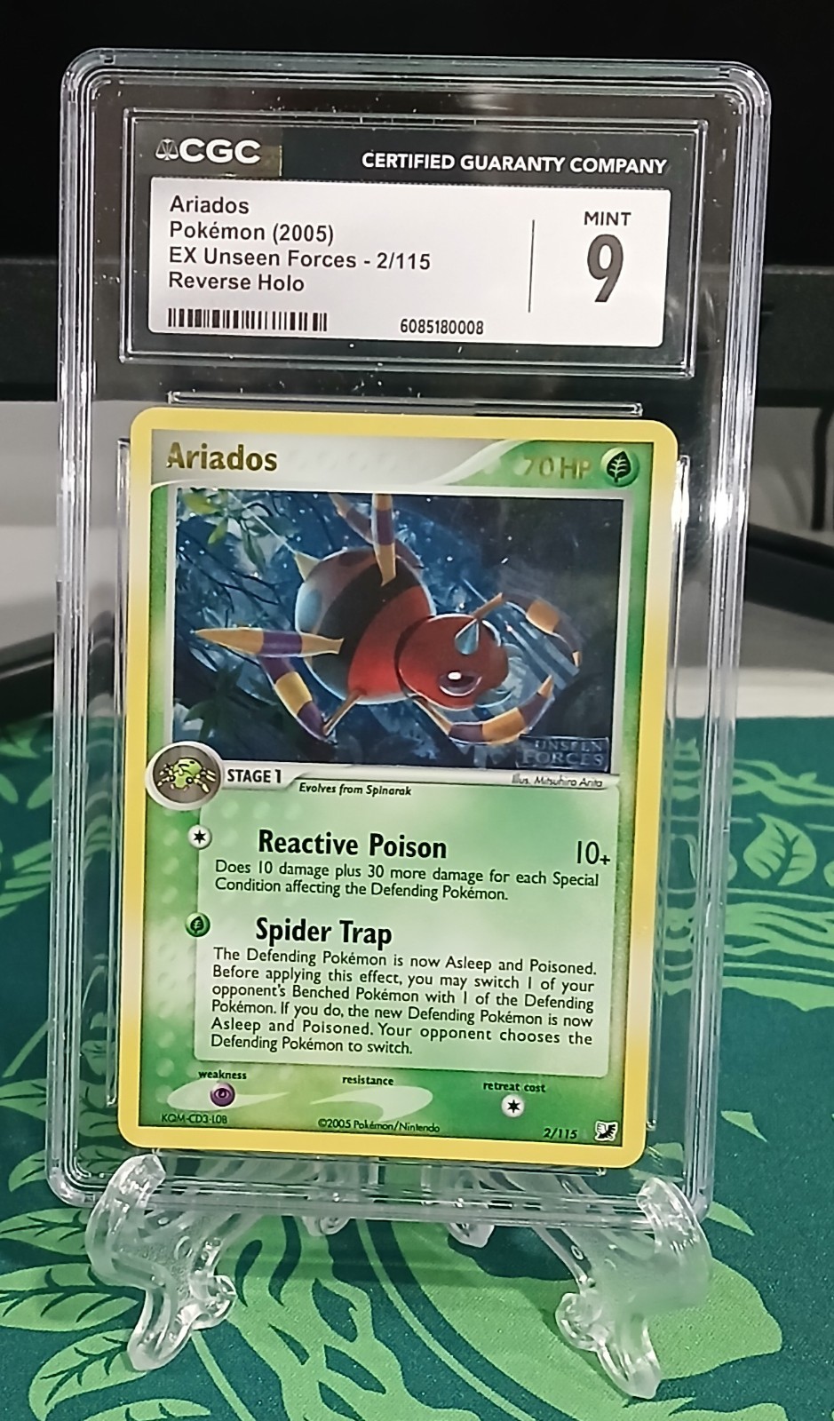 2005 Pokémon EX Unseen Forces Ariados #2 - Reverse Holo Stamped -CGC 9 MINT
