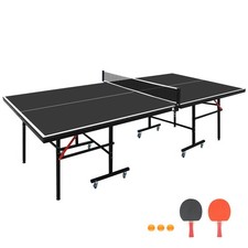 8ft Black Mid-Size Table Tennis Table Foldable  Portable Ping Pong Table Set