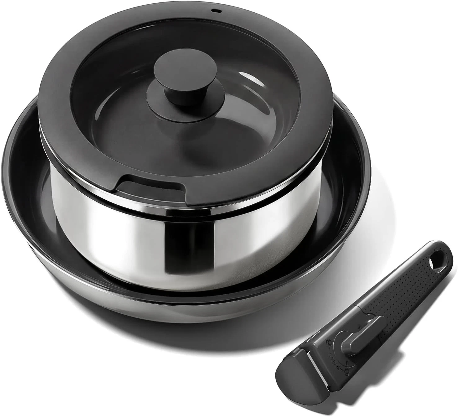 5 PCS Ceramic Cookware Set, Stainless Steel Exterior Pots and Pans Set Non Stick