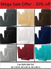 3 PCs Bathroom Rug Memory Foam Bath Mat Set Small Large and Contour Bath Mat Rug