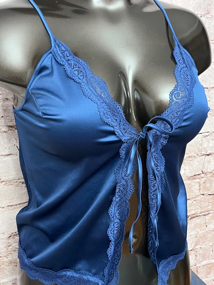 Fantasy Lingerie Satin Open-front Plunge Babydoll Chemise M/L Blue - Image 2 of 4