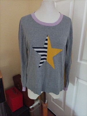 White Stuff Damen Stern Pullover Grau Gr. 12 55% Merinowolle 45% Baumwolle
