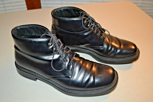 Prada Men 2000s Soft Premium Dark Leather Lace Up Ankle Boots Sz 8.5W