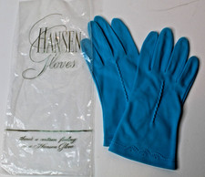 Vintage Hansen Women's Turquoise Fabric Gloves - Size 7 1/2 Scalloped 8 1/2"