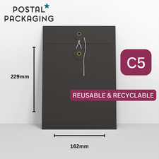 C5 (229x162mm) Black String & Washer Envelopes Button & Tie CHEAP FAST DELIVERY