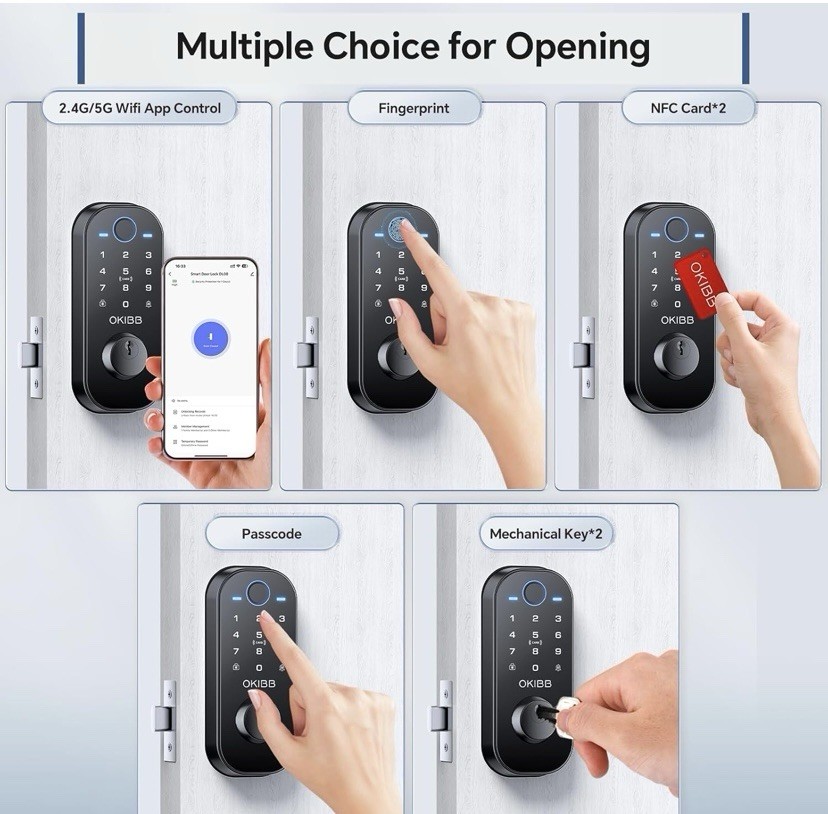 NEW - Keyless Entry Door Lock, OKIBB 5-in-1 Smart Lock with Built-in WiFi