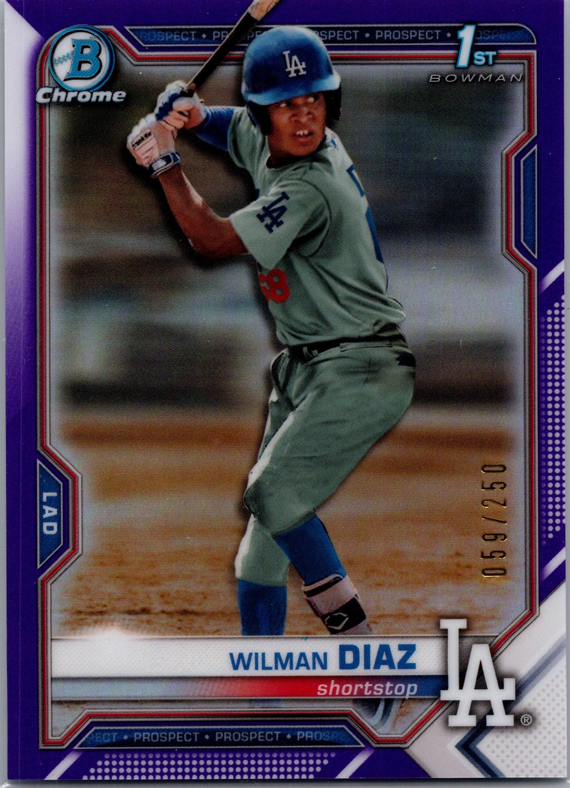 2021 Bowman Chrome #BCP-197 Wilman Diaz Prospects Purple Refractor #/250