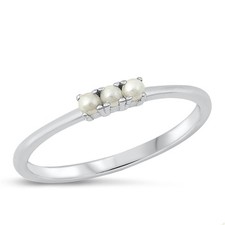 Freshwater Pearl Polished Ring New .925 Sterling Silver Stacking Band Sizes 4-10